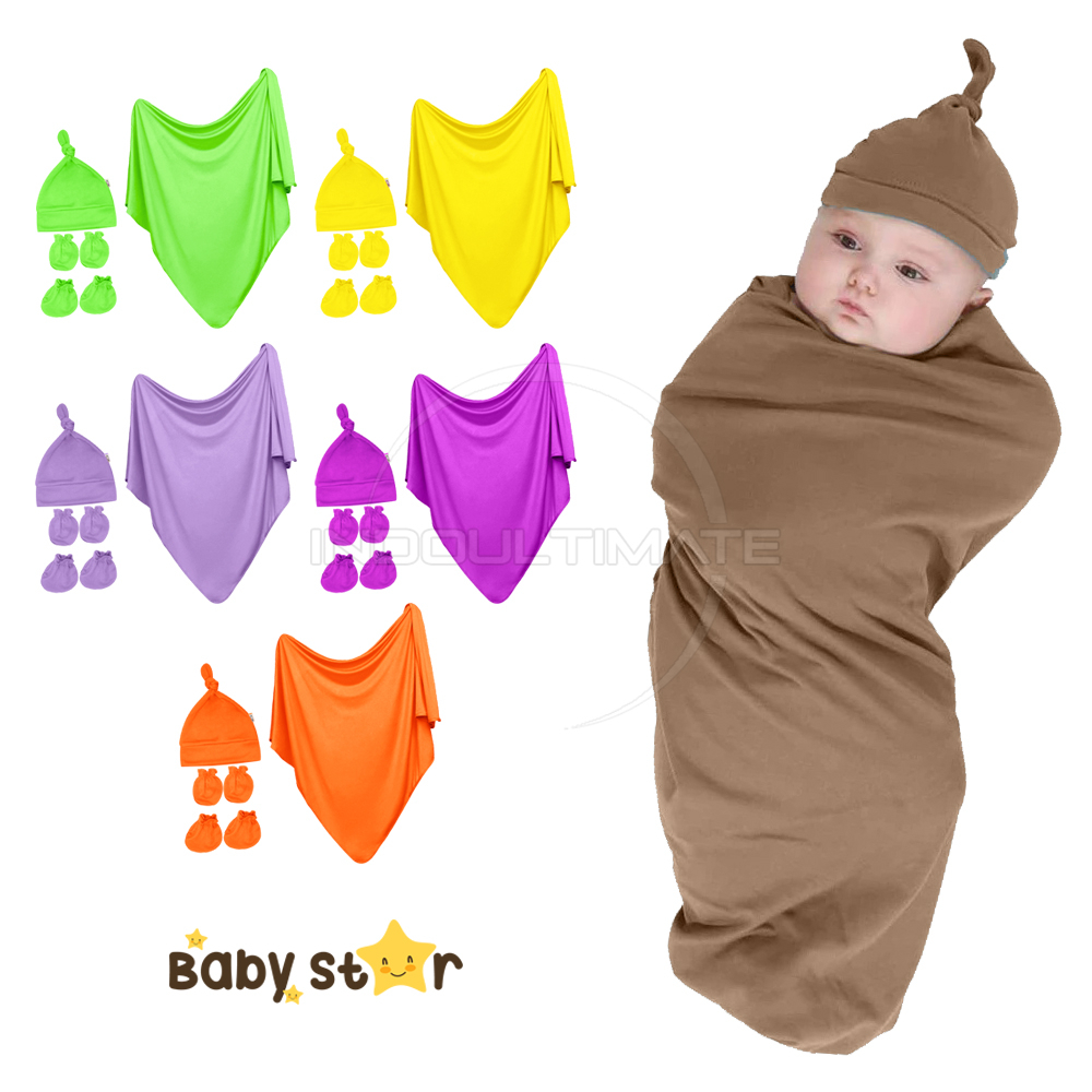 4in1 BABY STAR Bedong Bayi + Topi Kupluk Bayi + Sarung Tangan Kaki Bayi Perlengkapan bayi baru lahir Kain Selimut Bayi Kain Bedongan bayi BCS-2287 Alas Tidur Bayi Selimut Tidur Bayi Baby Hat Topi Kuncir Bayi Perlengkapan Baby Newborn Hampers