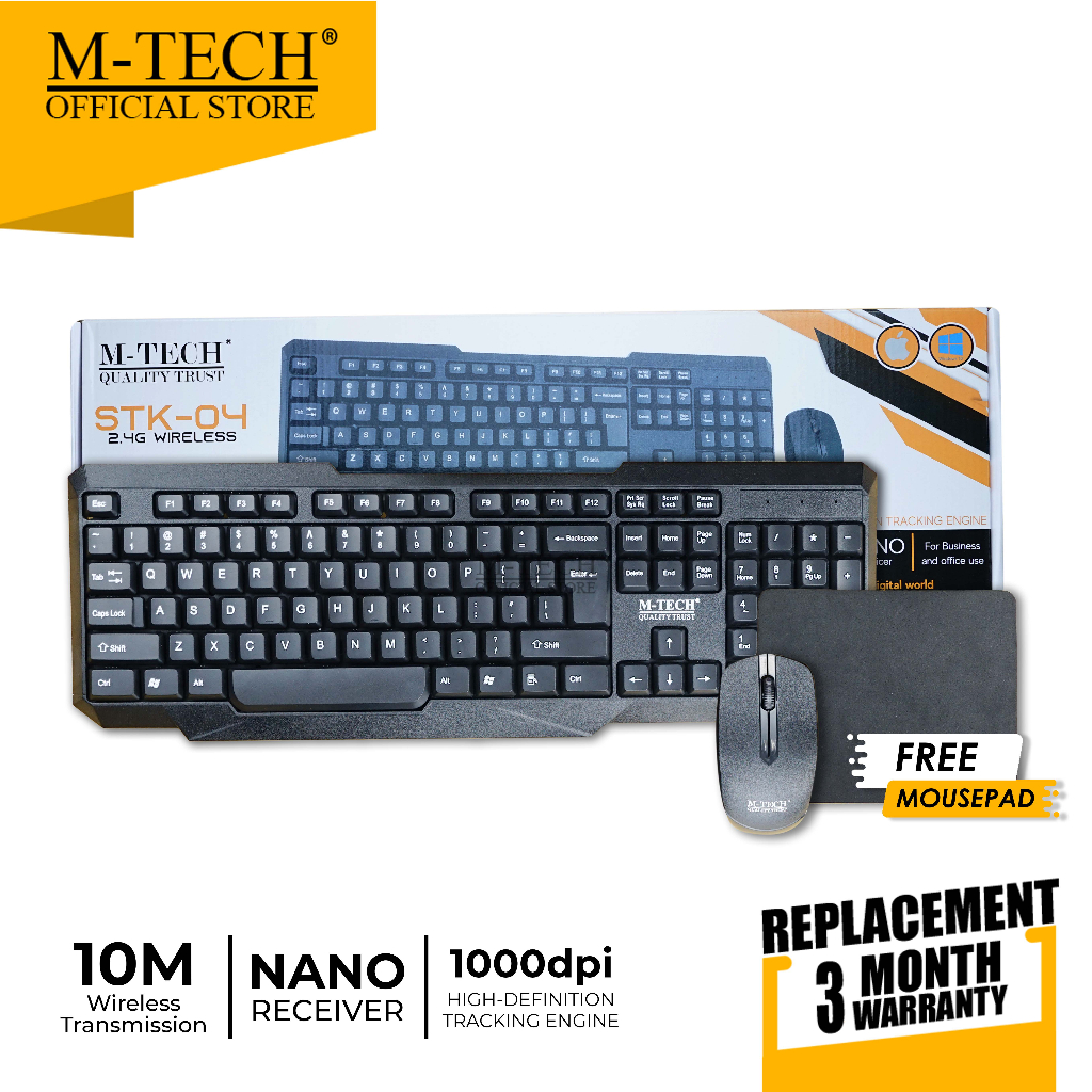 Keyboard Mouse Combo Wireless M-Tech STK 04 GRATIS MOUSEPAD Mtech Original