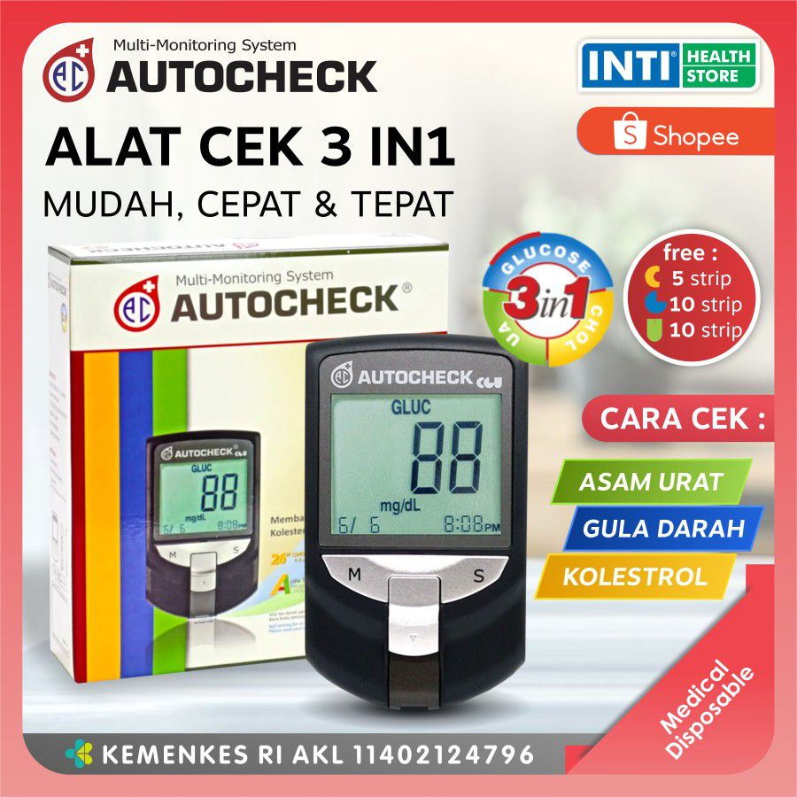 Autocheck | Alat Cek 3 in 1 Gula Darah Kolesterol dan Asam Urat