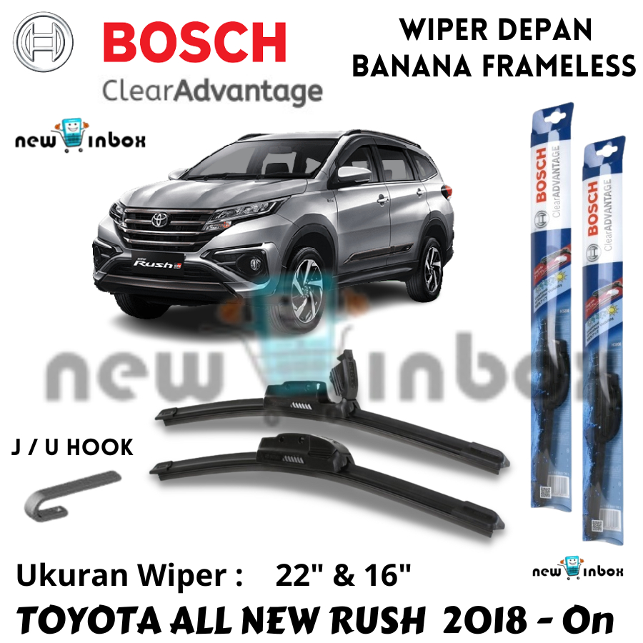 Wiper Depan Mobil TOYOTA ALL NEW RUSH TERIOS 2018-On Sepasang Frameless BOSCH Clear ADVANTAGE 22" & 