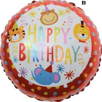 BALON FOIL BULAT HBD ANIMAL SAFARI SIZE 45 CM / BALON FOIL BULAT HAPPY BIRTHDAY BINATANG HEWAN