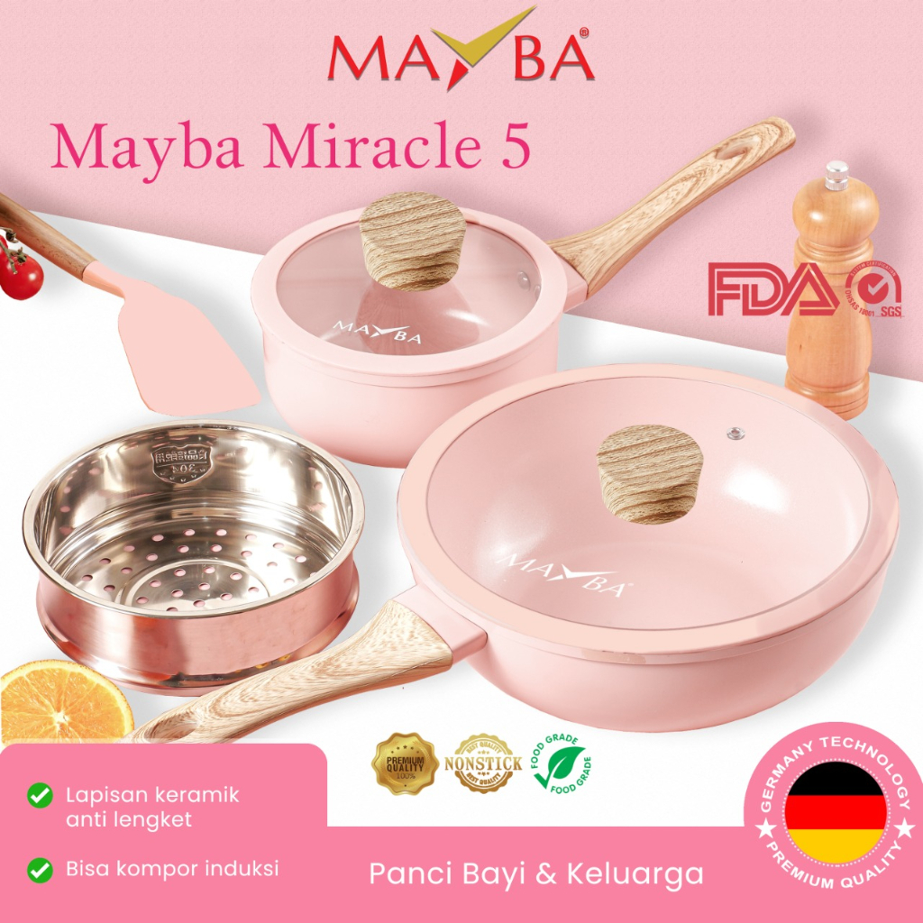 Panci Wajan SET PINK MIRACLE MAYBA Cookware Set ANTI LENGKET