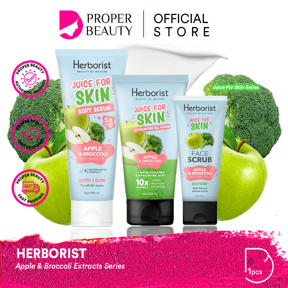 HERBORIST Apple &amp; Broccoli Extracts Series Indonesia / Juice For Skin / Face Scrub Body Serum Exfoliating Gel Scrub / Refresh Glow Sooth Hydrate / Refreshing Soothing Hydrating Brightening Peeling / Orange Raspberry / Skincare Care Kulit Wajah Tubuh Badan