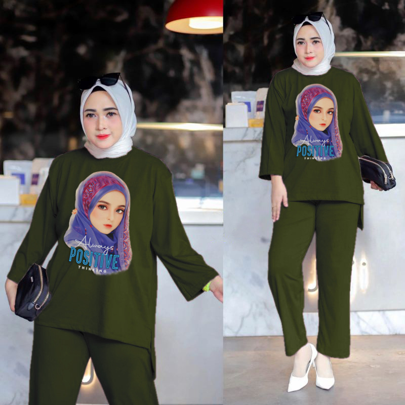 VF - ONESET CELANA ATASAN OVERSIZE WANITA HIJAB POSITIVE THINKING