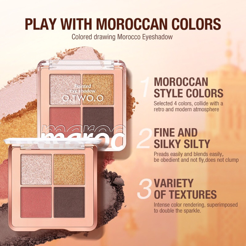 O.TWO.O Eyeshadow Palette High Pigment Waterproof Long-Lasting 4 Colors Soft Texture Drawing Morocco Eyeshadow
