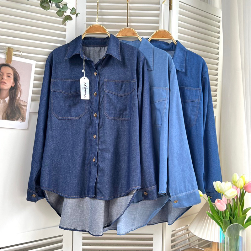 Kemeja Denim Wanita / Denim Shirt / Atasan Wanita Lengan Panjang E.40