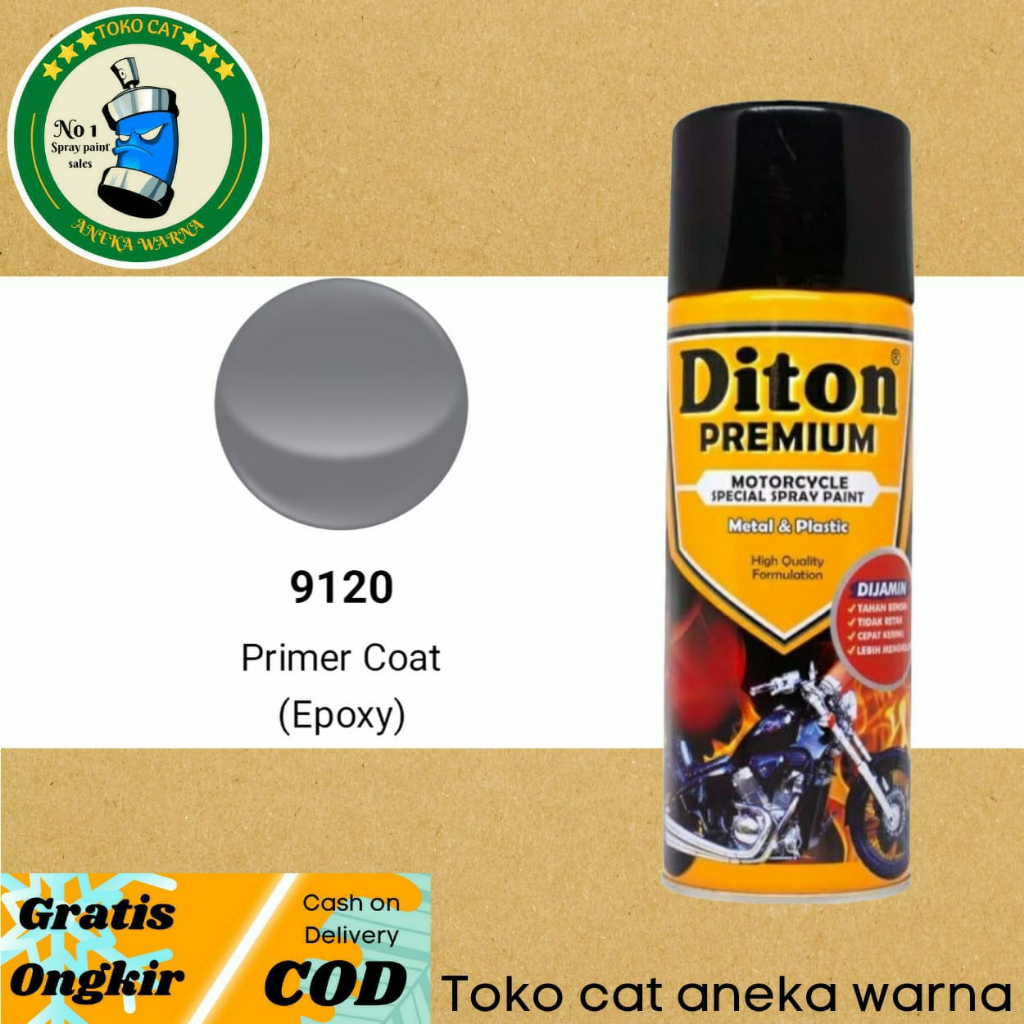 DITON PREMIUM PRIMER GREY 9120 PRIMER COAT POXY EPOXY CAT DASAR SURFACER 400ML CAT SEMPROT SPRAY PAINT PILOX PILOK