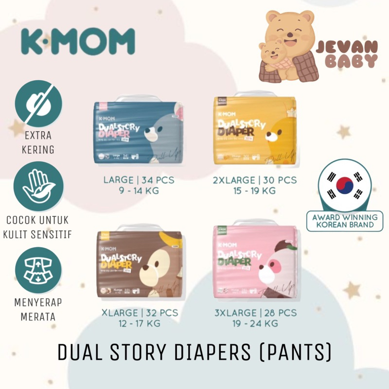 KMOM Dual Story Diapers Popok Bayi PANTS L XL 2XL 3XL / Popok Celana K-MOM