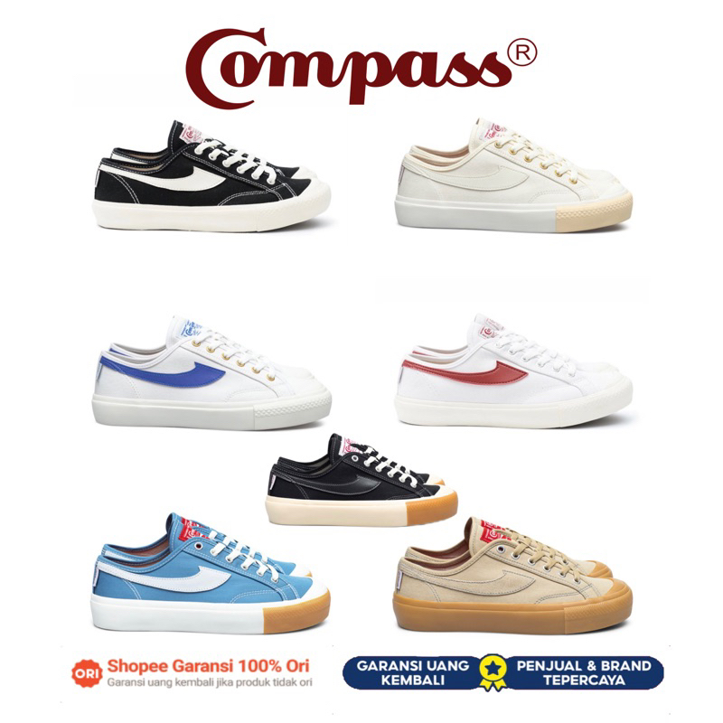 Jual [original] Sepatu Compass Gazelle Low Black White White Red White Blue Cream Black Gum