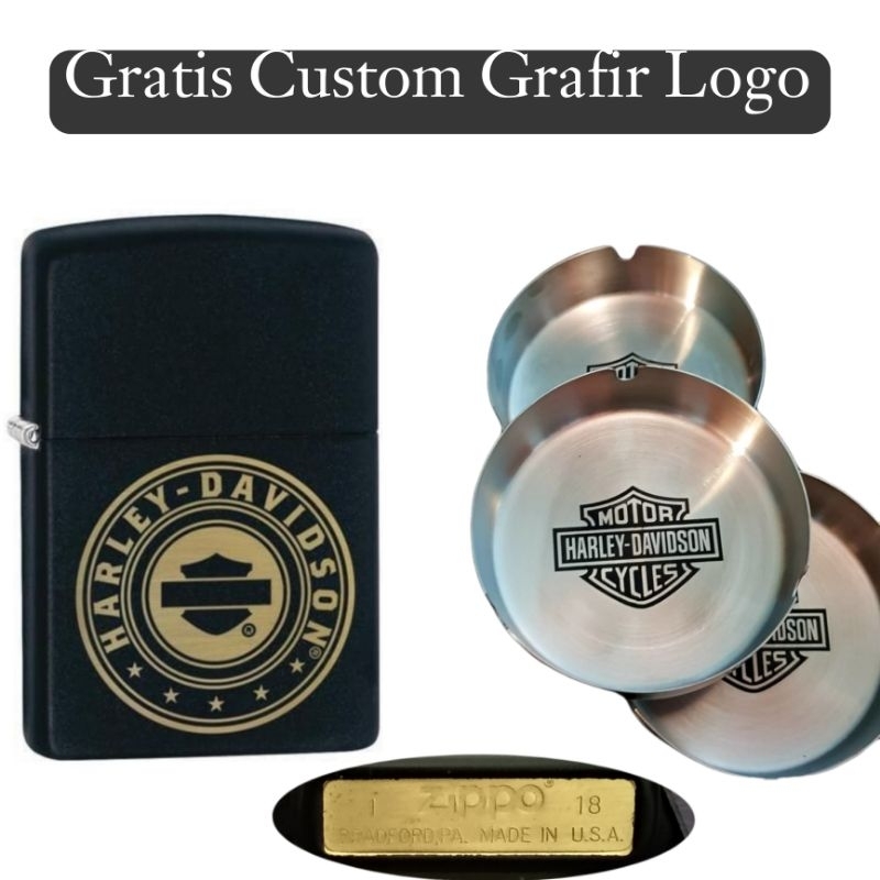 korek api zippo premium+asbak stainless harley gratis custom grafir logo