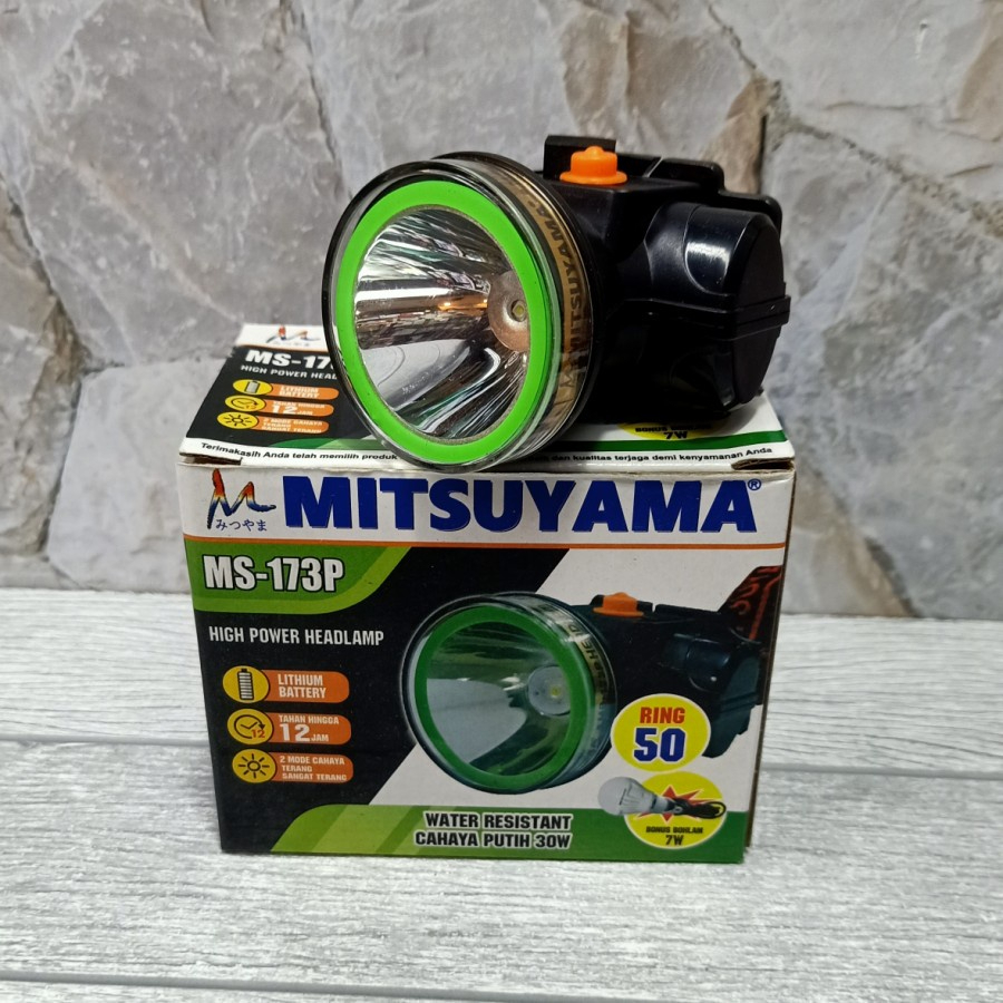 Senter Kepala 30 Watt Mitsuyama MS 173P Headlamp Outdoor Hiking 30W Lithium Ring 50 Cahaya Putih