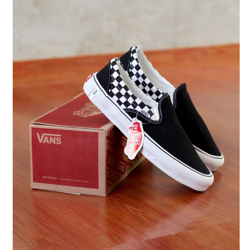 New Sepatu Slip on Chekerboard Black White Clasic Premium