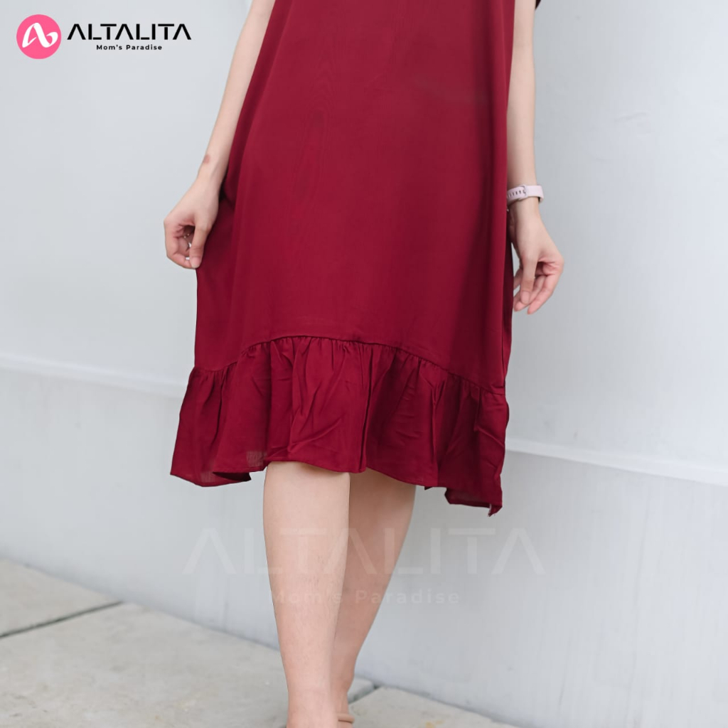 Altalita - Daster Ruffle Polos Kekinian Jumbo LD 120 | Daster Viral Polos Panjang Selutut | Daster Rayon Polos Premium Non Busui