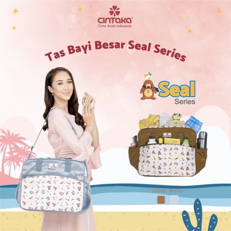 CINTAKA Tas Bayi Besar &amp; Kecil Saku Print Seal &amp; Whale Series