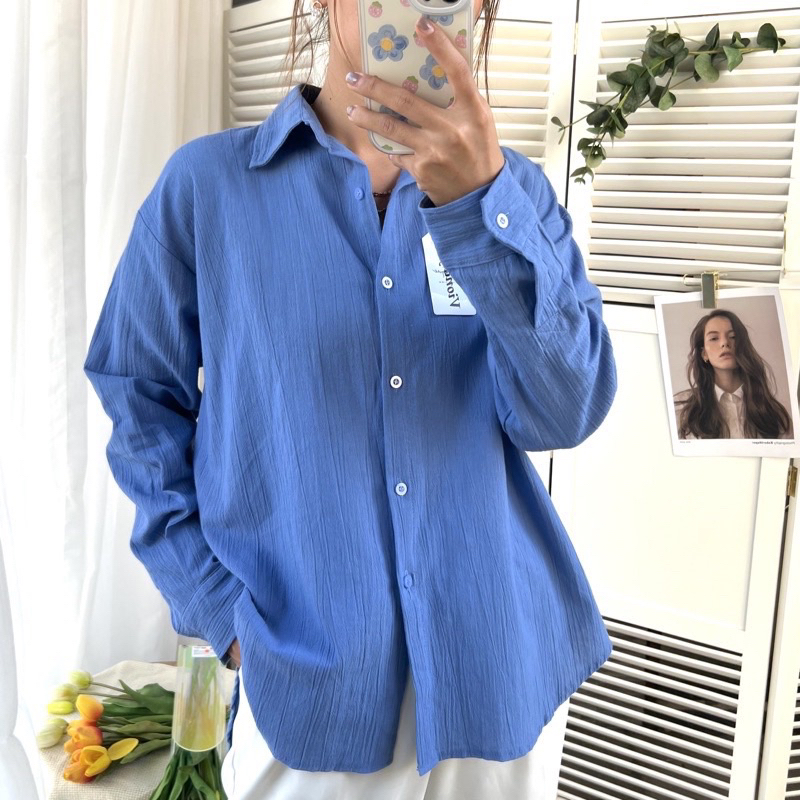 Kemeja Linen  Kemeja Oversize Blouse wanita korea E29