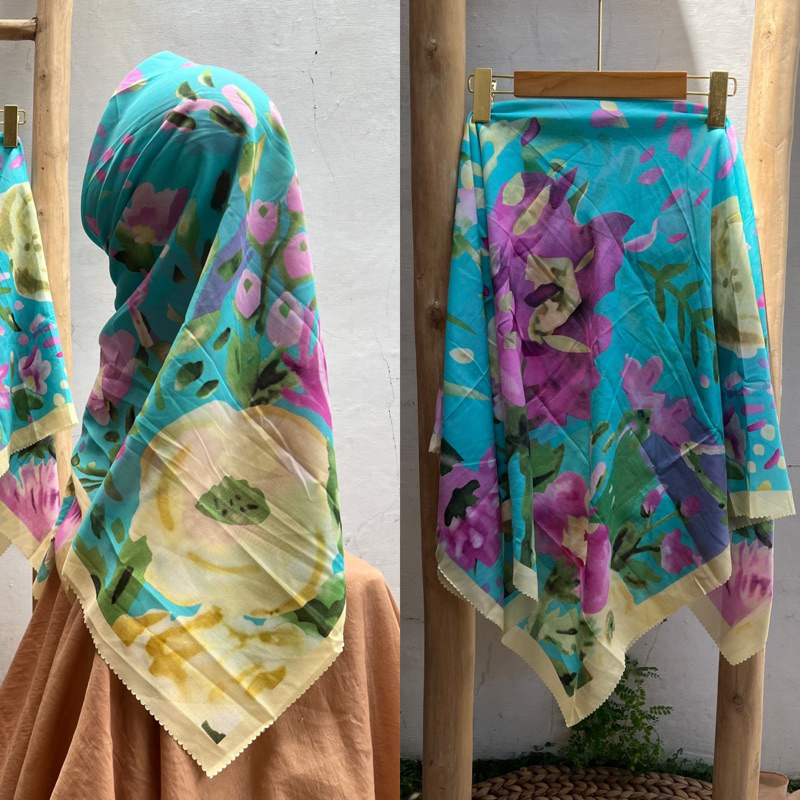 (FTS541) HIJAB SEGI EMPAT VOAL TERBARU  VOAL MOTIF TERBARU 110X110CM BUNGA SERIS