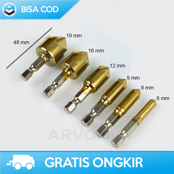 MATA BOR COUNTERSINK DRILL BIT GOLDEN TAFWARE 6PCS 6-19MM BAJA HSS BT3