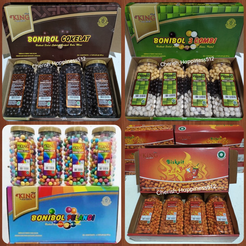 1 Kotak D'KING Bonibol Cokelat &amp; Combi &amp; Pelangi &amp; Balado ~ Biskuit Salut Cokelat Bentuk Bola Mini