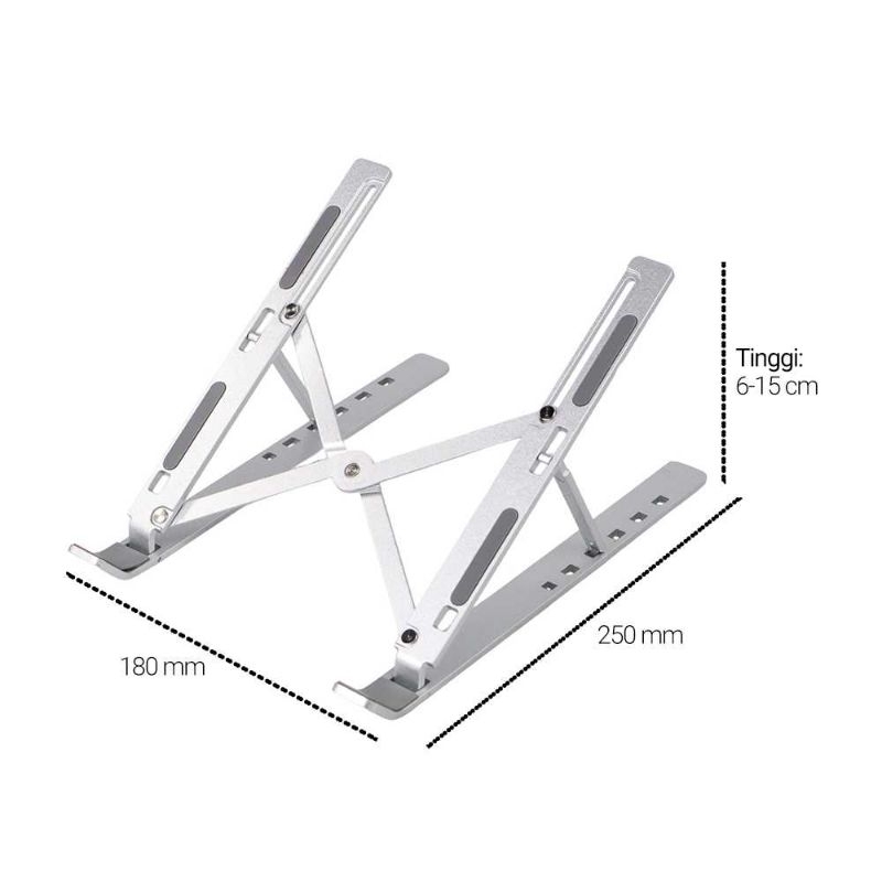 NUOXI Laptop Stand Aluminium Foldable Adjustable 6 Height - N3 Silver