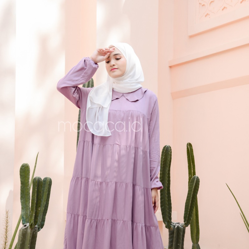 Midi Dress 5 Susun Busui Kerah Collar - soft wine ungu muda pastel