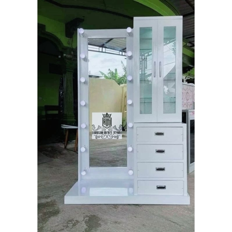 meja rias / tolet jati model terbaru minimalis finishing putih