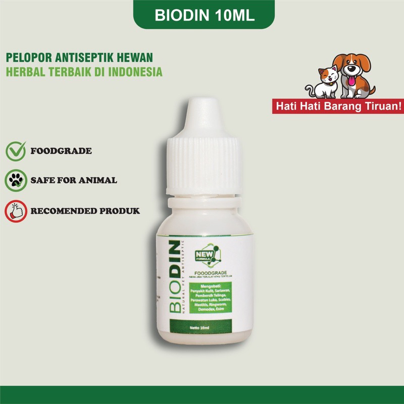 BIODIN NATURAL ANTISEPTIK 10ml ear mites obat scabies kulit telinga sariawan