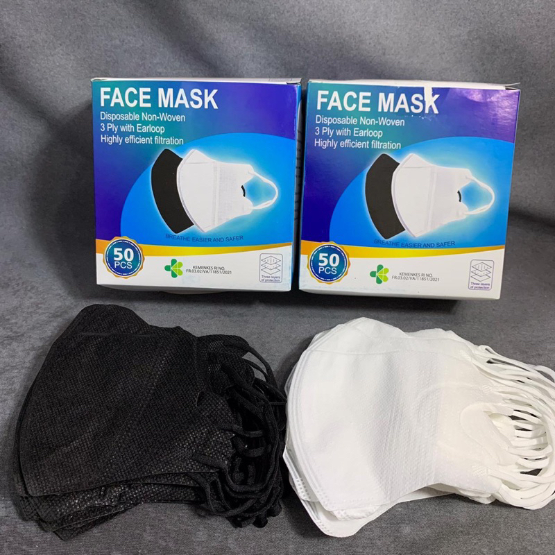 Duckbill Face Mask Y&amp;B Dewasa Garis Tebal Kualitas Bagus | Masker Duckbill 3ply Hitam Putih