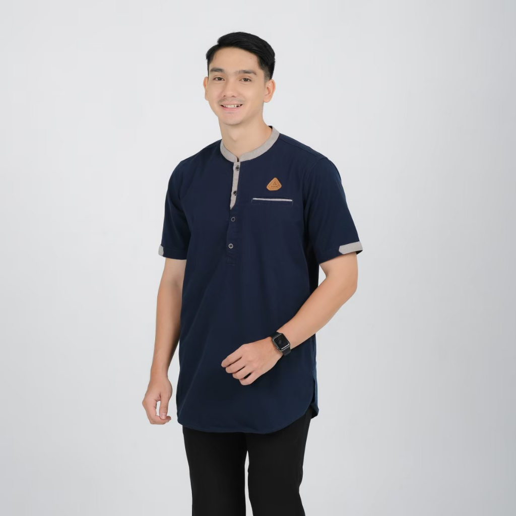 Kemeja Koko Lengan Pendek Dengan 3 Pocket Aktif Desain Kotak Saku Bahan Kombinasi full cotton