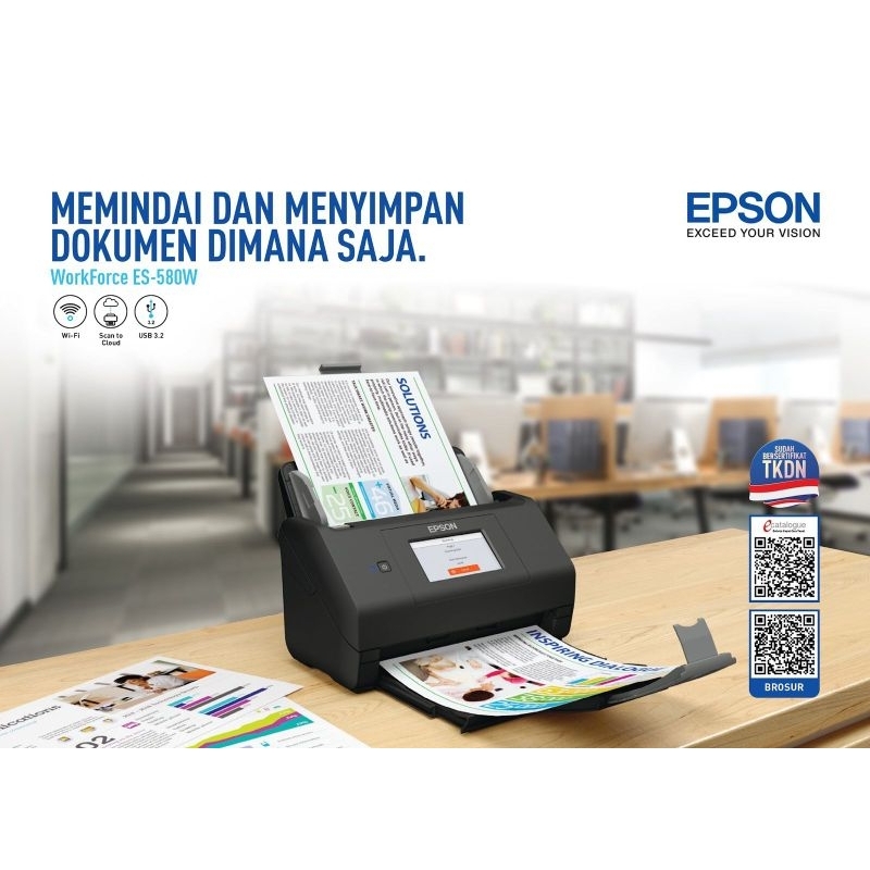 TKDN Epson WorkForce ES-580W A4 Duplex Sheet-fed Document Scanner Wi-Fi / A4 Duplex Sheet Fed Colour Scanner ES580W