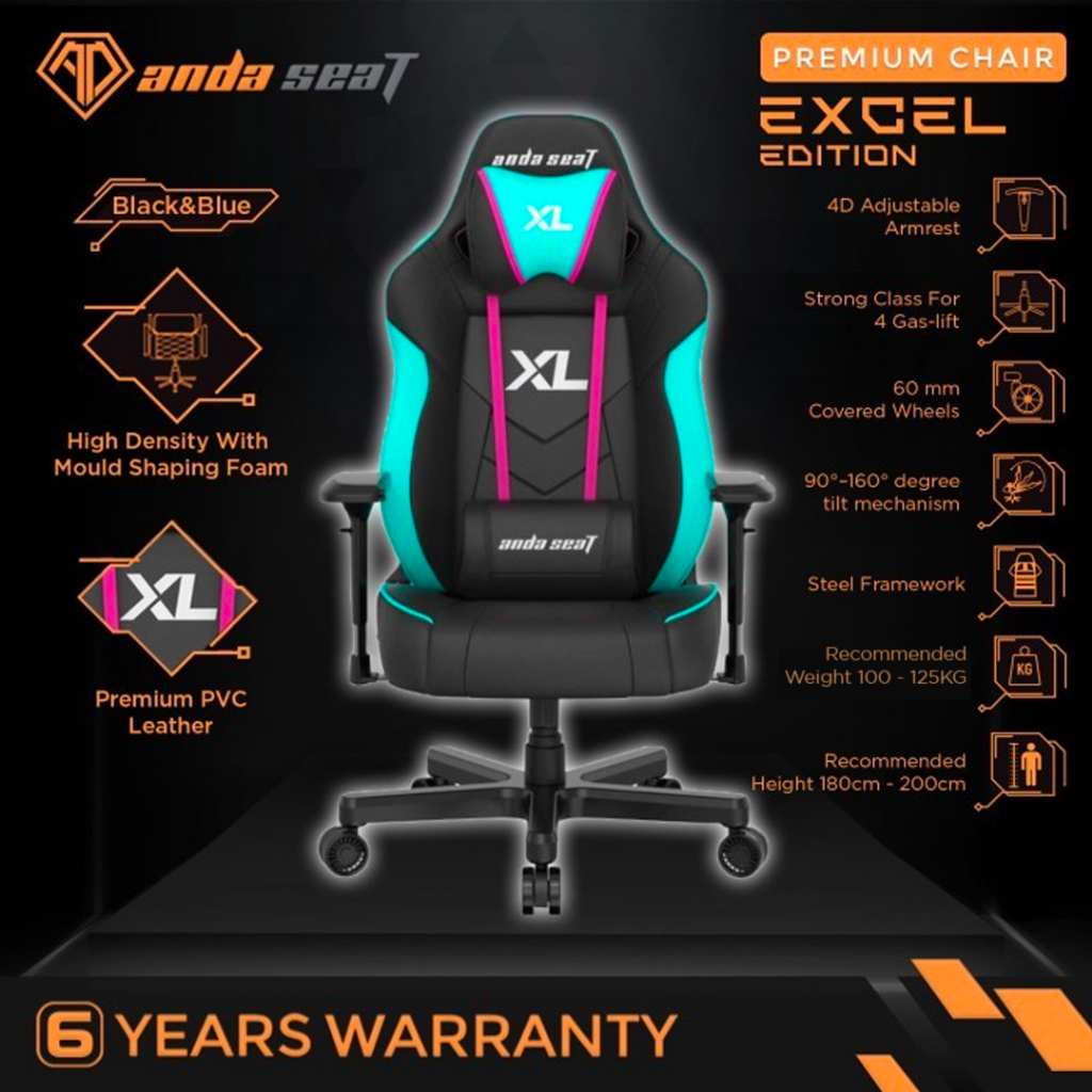 ANDASEAT EXCEL EDITION PREMIUM ESPORT KURSI GAMING CHAIR - AD S+ FRAMEWORK, 170KG LOAD CAPACITY