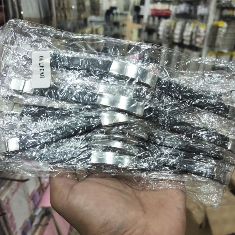 Grosir!!! Gelang Plat stainless steel tali karet hitam tidak karat dewasa lusinan isi 12pcs