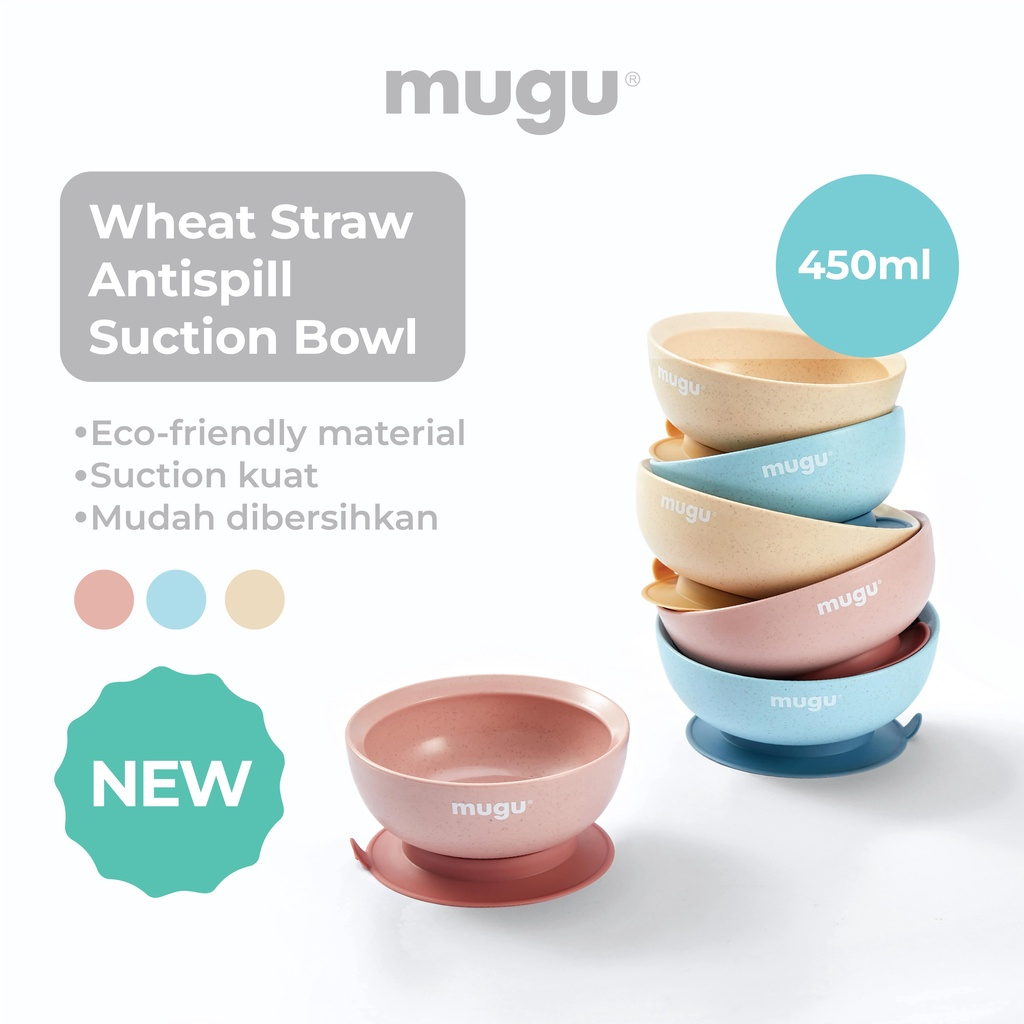 Mugu Wheat Straw Antispill Suction Bowl Tempat Makan Anak 450ml