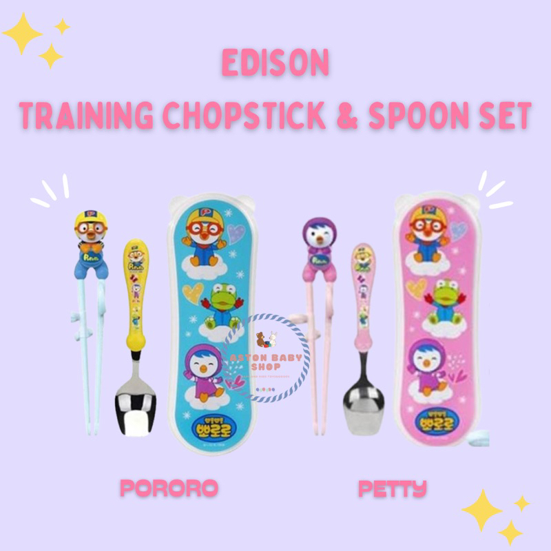 Edison Pororo Training Chopstick and Spoon Set Sumpit Sendok Anak Karakter Pororo