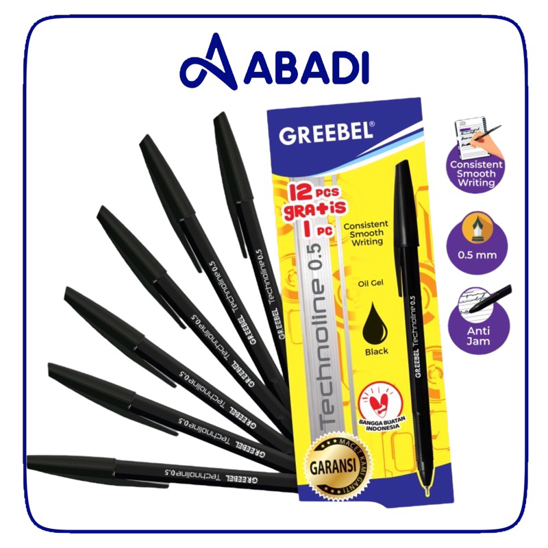 

GREEBEL Pen Pulpen Bolpoint BALLPEN TECHNOLINE 0.5 BLACK 12+1 PCS /Pulpen untuk perlengkapan office kantor kerja kuliah anak sekolah