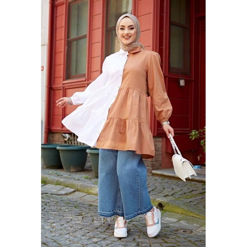 Tamara Tunik | Atasan Wanita Muslimah | Tunik Bahan Crinkle Airflow | Tunik Busui Tunik Full Kancing Hidup