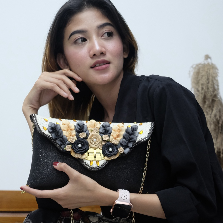 RJ CRAFT - Clutch Wanita Tas Pesta Gliter Kunci Mewah Eksklusif Party Wanita