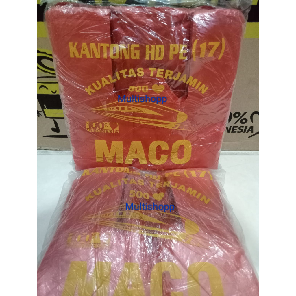 Kantong plastik merah HD PE MACO UK 17,24,28,35,40