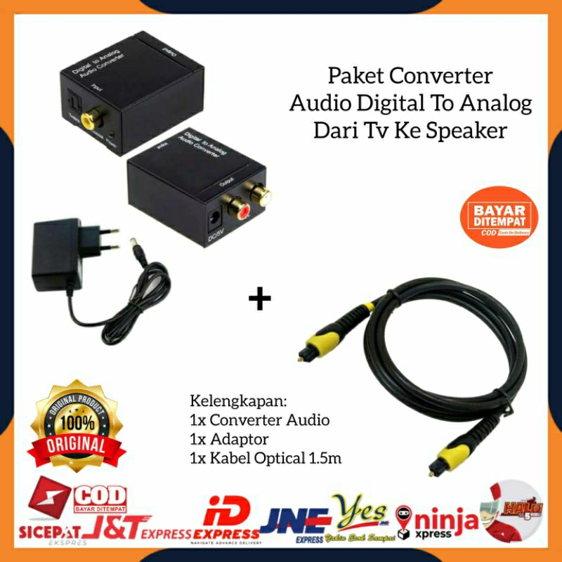 [COD] PAKET DIGITAL TO ANALOG AUDIO CONVERTER DARI TV KE SPEAKER AKTIF HOME THEATER + KABEL OPTICAL OPTIK TOSLINK AUDIO TV 1.5 METER