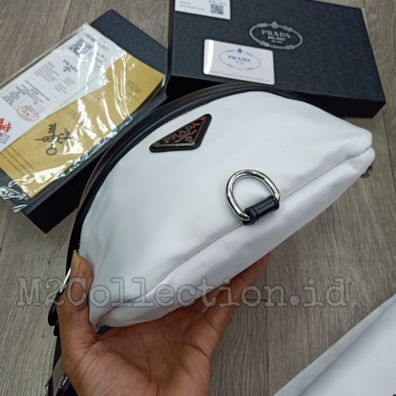 Waistbag Prada White Nylon Bumbag Tas Pinggang Premium Quality