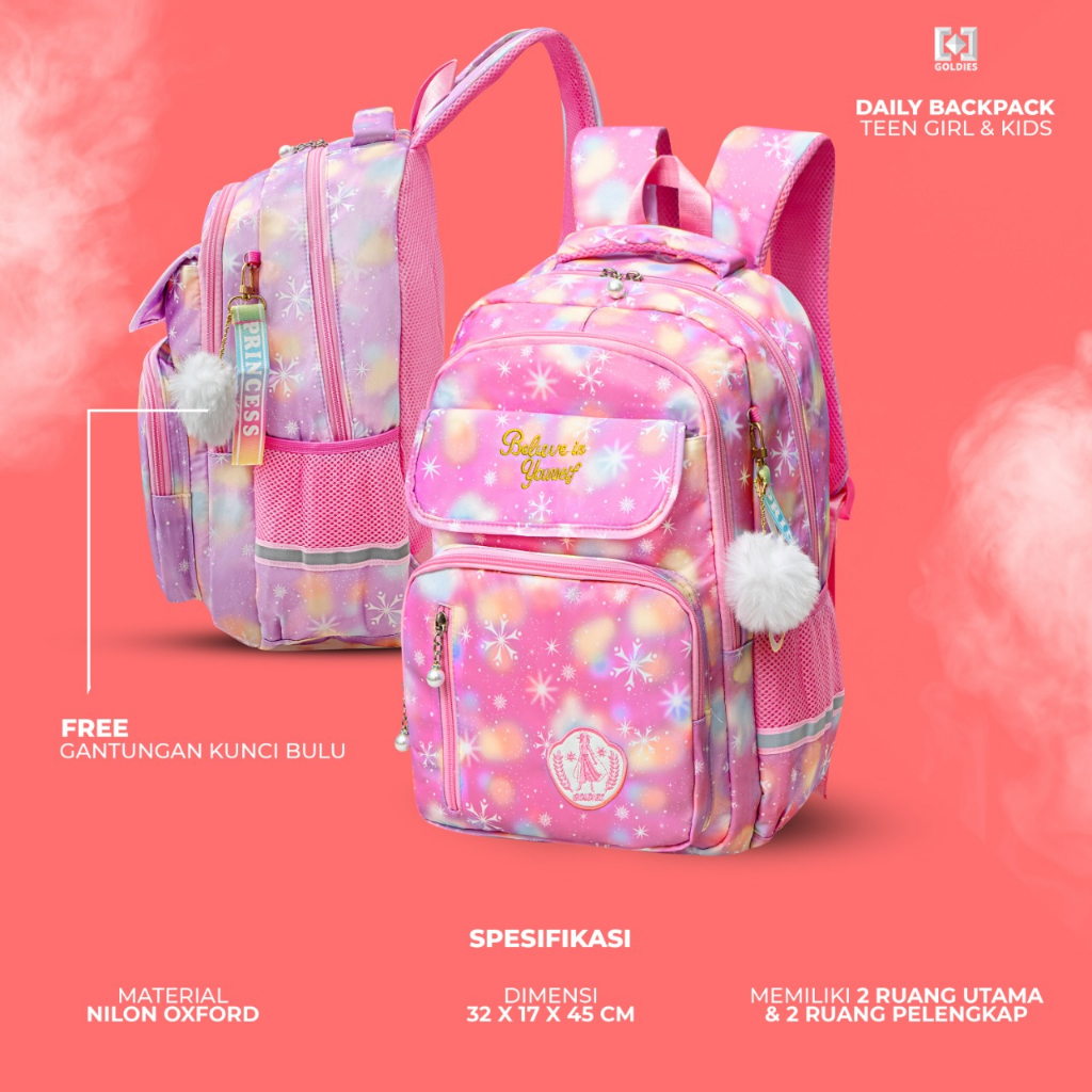 Tas Ransel Sekolah Anak Perempuan Backpack Import Tas Laptop 14 inch ORNATE - Goldiesbags