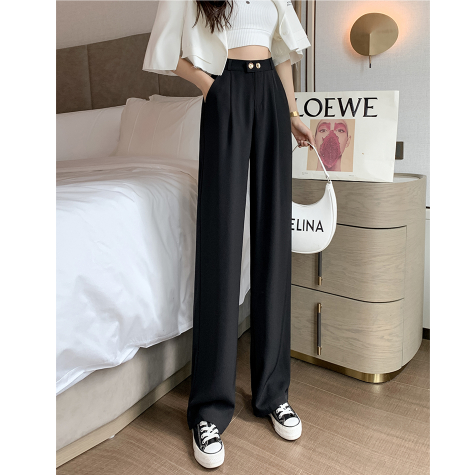 Celana Kasual  Pinggang Karet Hitam / Celana Kasual Wanita Highwaist Import