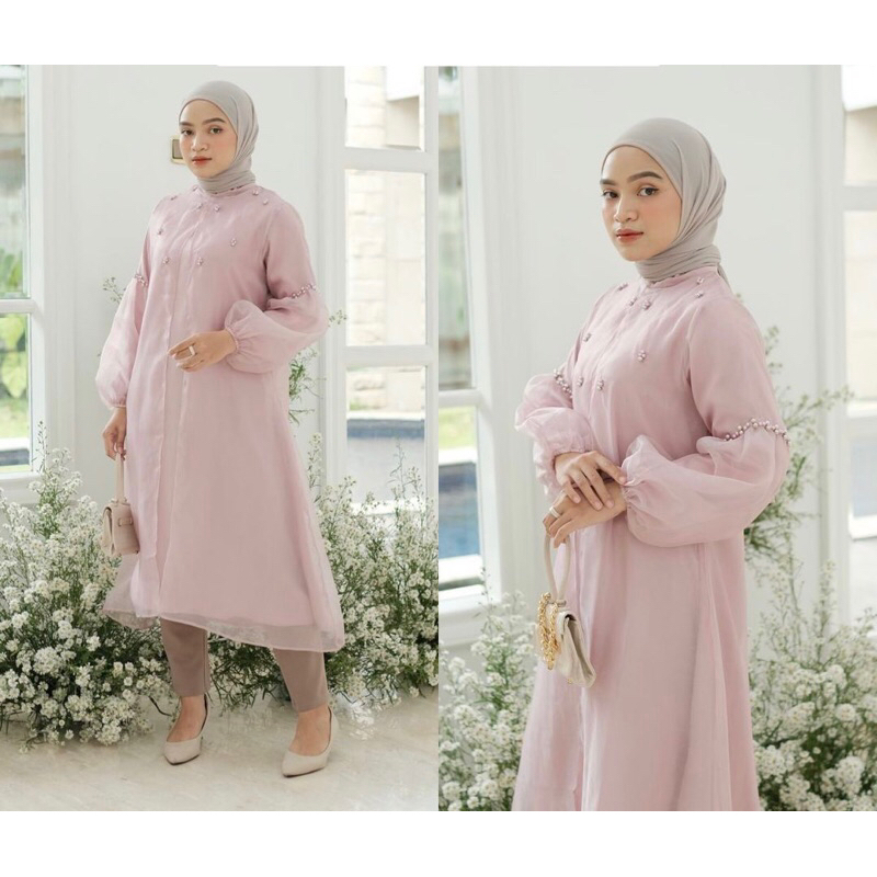 Khava Organza Outer Tunik Ld 106/Tunik Organza Kondangan/Tunik Set Outer Organza/Outer Kondangan Sage