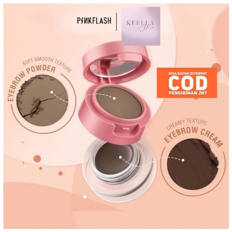 Pinkflash Duo effect Eyebrow kit PF E22 pensil alis coklat abu
