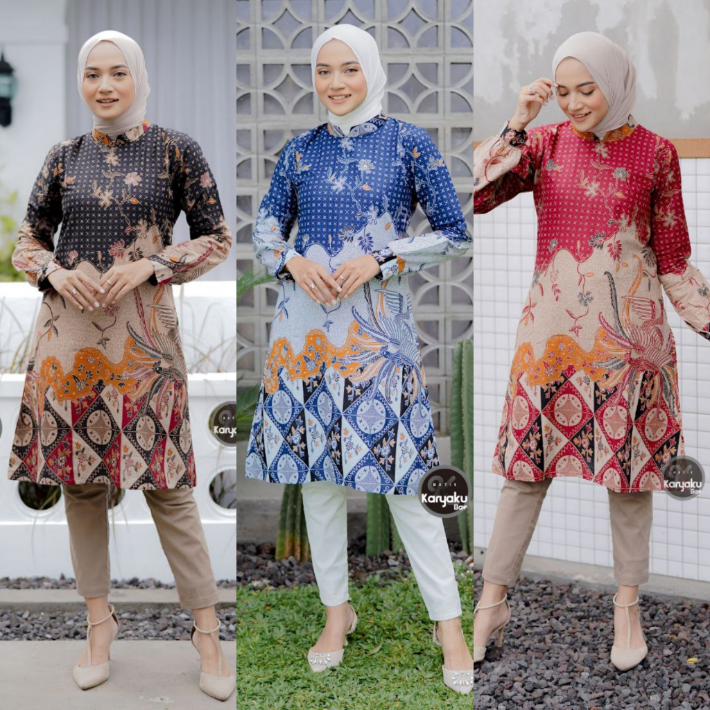 Baju Batik Wanita Modern Atasan Tunik Batik Kerja Kantor Wanita Seragam Batik M L XL XXL