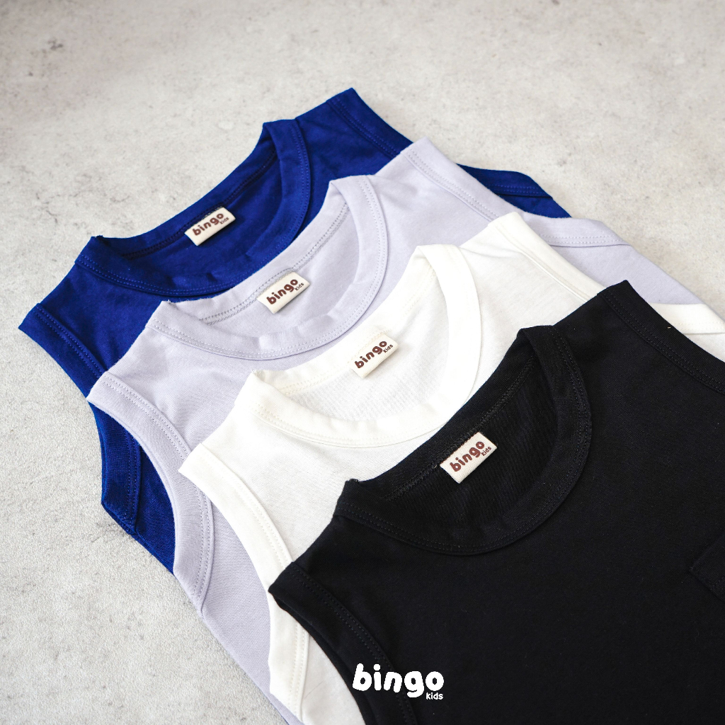 BINGOKIDS | POCKET SLEEVELESS / Kaos Kutung Polos / Singlet Anak Balita 1-5 Tahun Polos Anak Laki Perempuan Unisex Bahan Katun Cotton Premium Monokrom Monochrome Hitam Black Putih White Navy Abu Grey