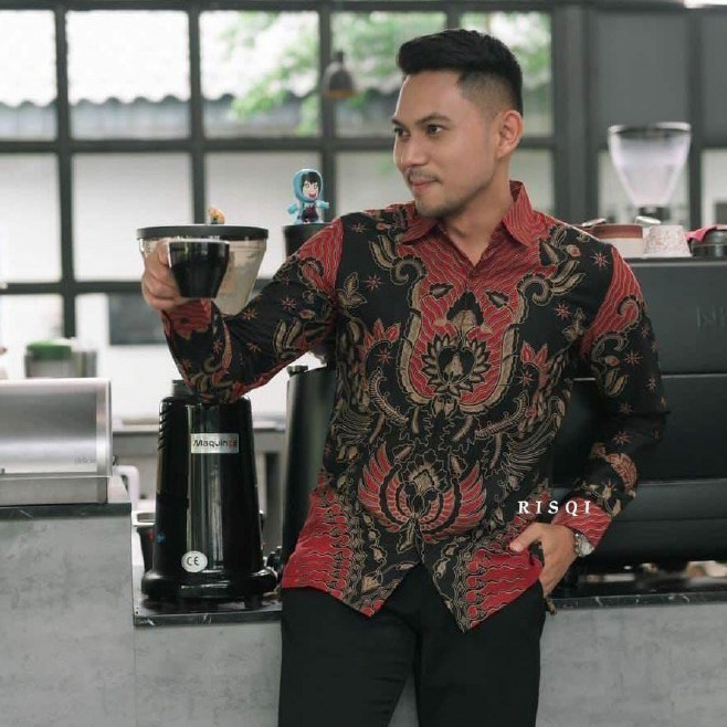 Atasan Kemeja Batik Lengan Panjang BSWART HRB026 Kenongo Hem Panjang Padi Baju Kondangan Pakaian Pria Termurah