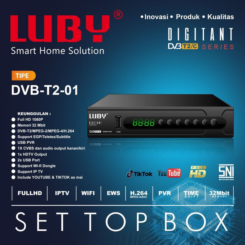 Set Top Box TV Analog ke Digital Luby Tabung LCD LED Reciever DVB T2 02 Penerima Siaran STB T2-02 Antena Full HD Jernih dan DVB T2 01 STB T2-01 Welhome T2 03