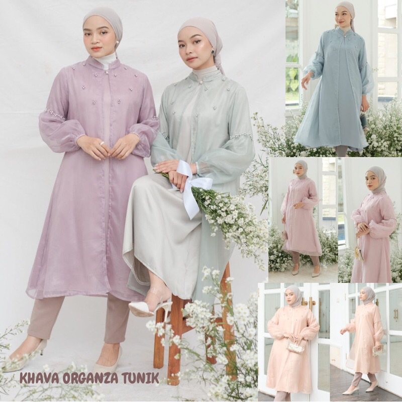 Khava Organza Outer Tunik Ld 106/Tunik Organza Kondangan/Tunik Set Outer Organza/Outer Kondangan Sage