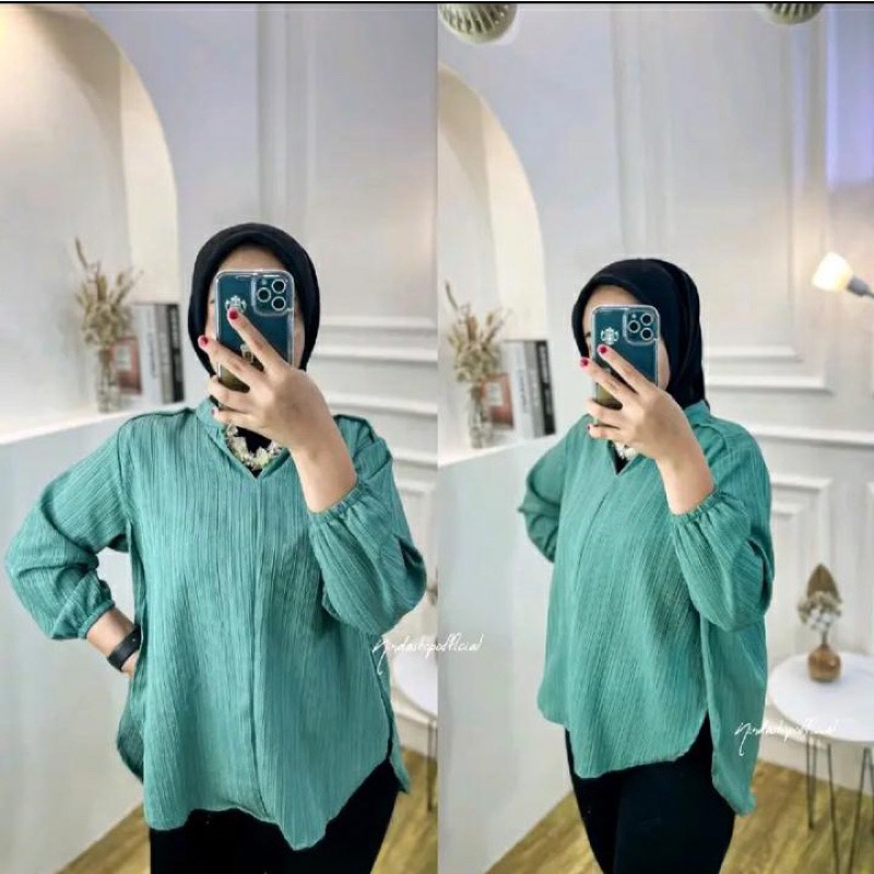 Tamstore Blouse Wanita Polos Lady Crush Kerah Sanghai Atasan Kemeja Aleya Shirt Ootd Kekinian