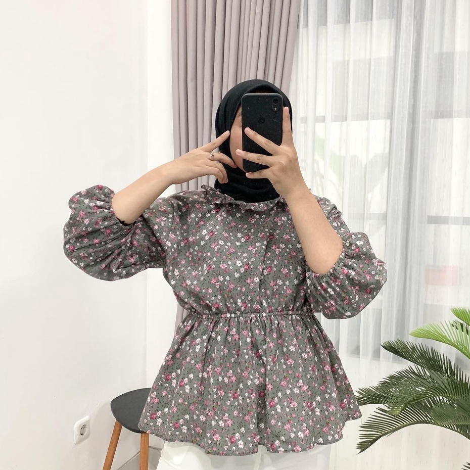 FLORAL BLOUSE MOTIF BUNGA | FLOWY OLLA BLOUSE ATASAN WANITA MOTIF BUNGA KOREAN STYLE